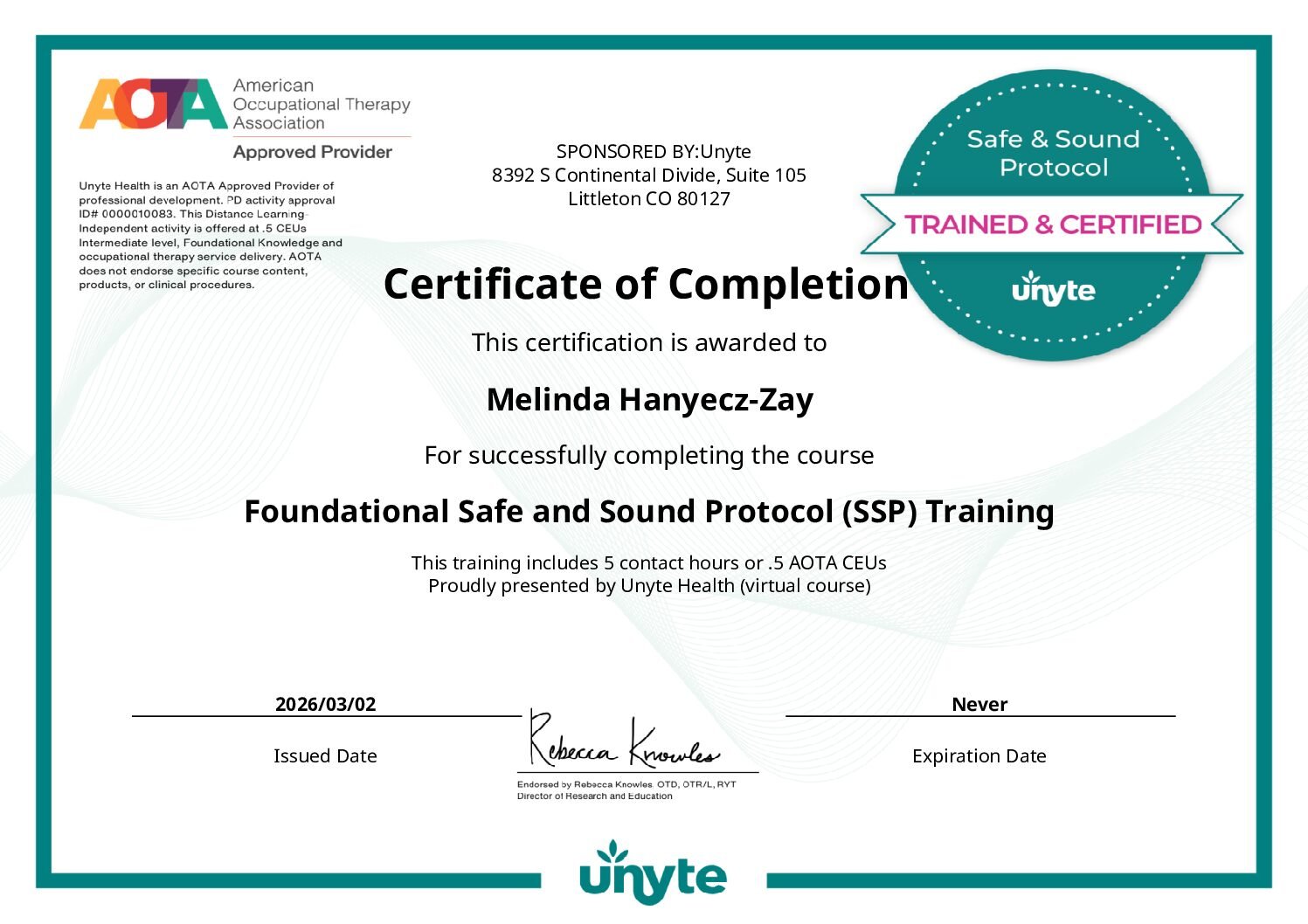 Listening Therapy Provider Certificate